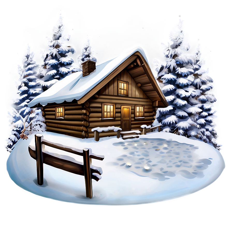 Winter Snow Cabin Scene PNG 05242024 PNG image with a transparent background, free high-resolution download