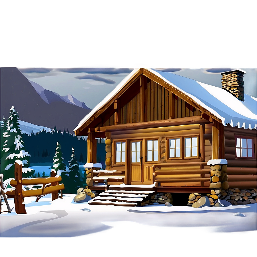 Winter Snow Cabin Scene PNG eho45 PNG image with a transparent background, free high-resolution download