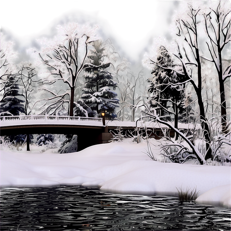 Winter Trees And Snowy Bridge Png 06292024