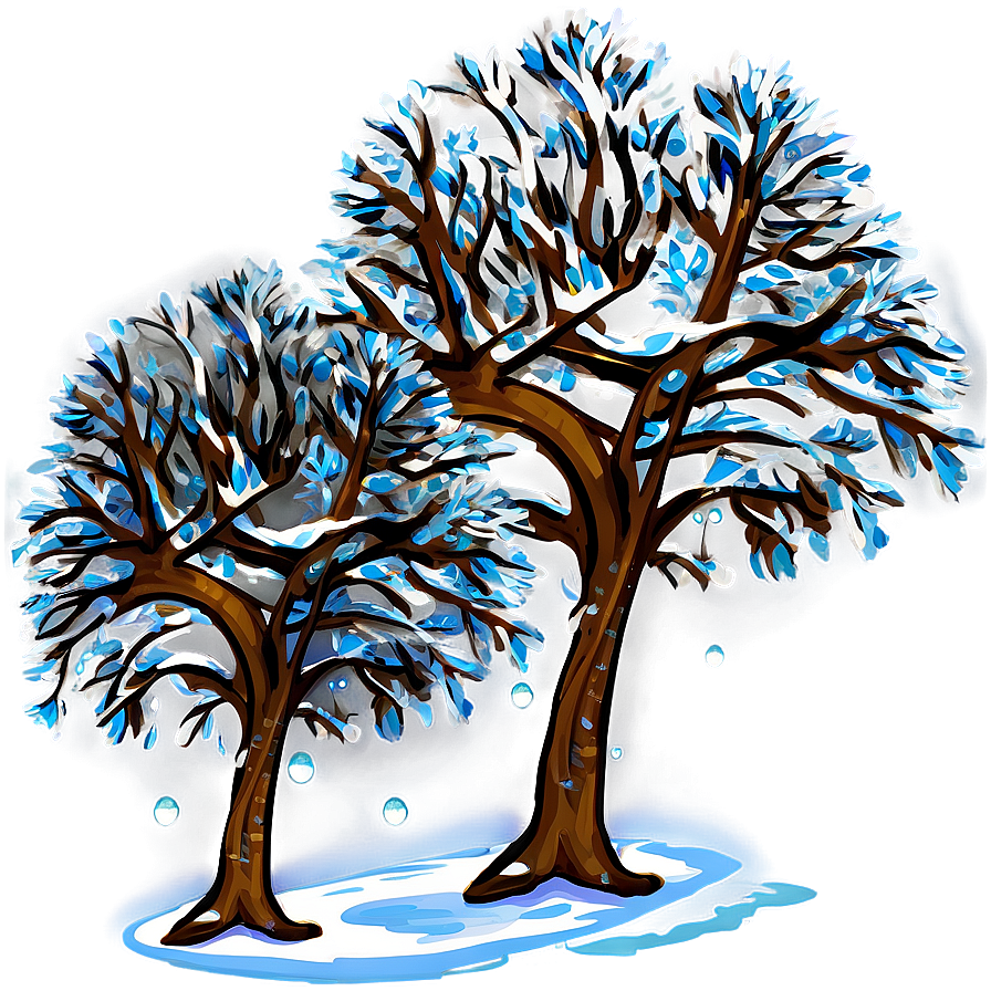 Winter Trees With Snowflakes Png Vso97