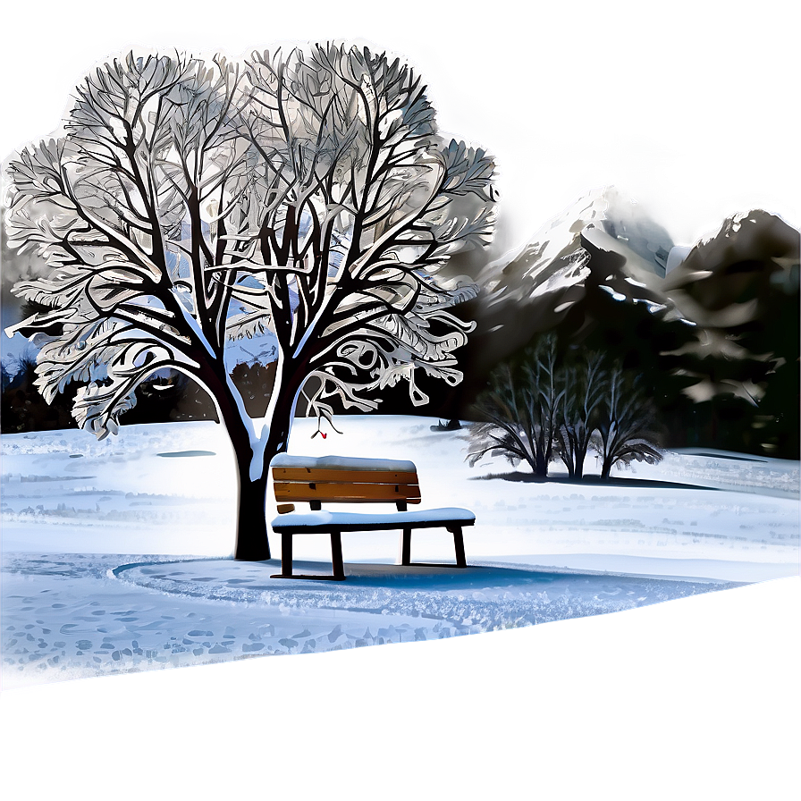 Winter Trees With Snowy Bench Png Ljo85