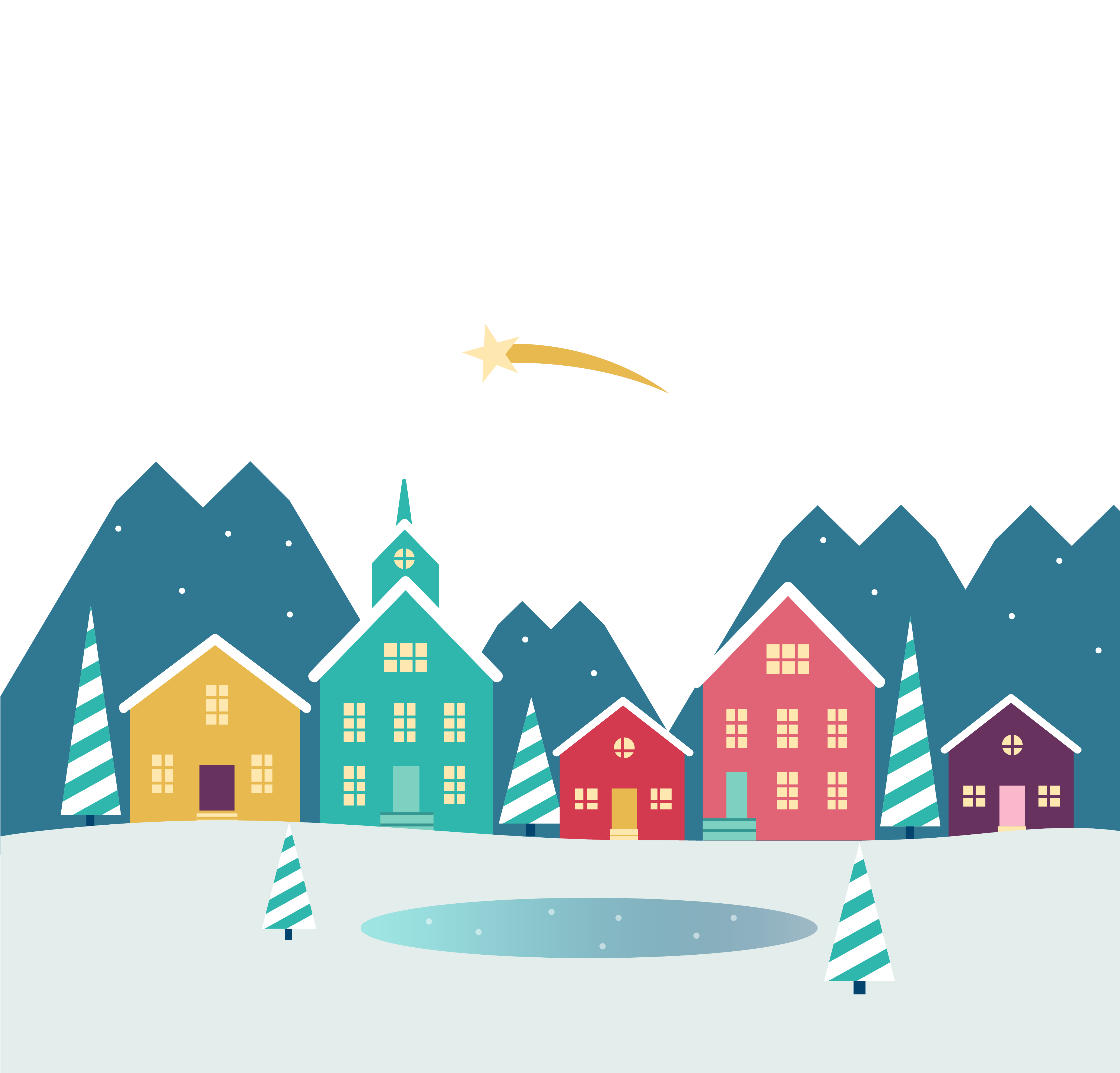 Winter Village Night Illustration