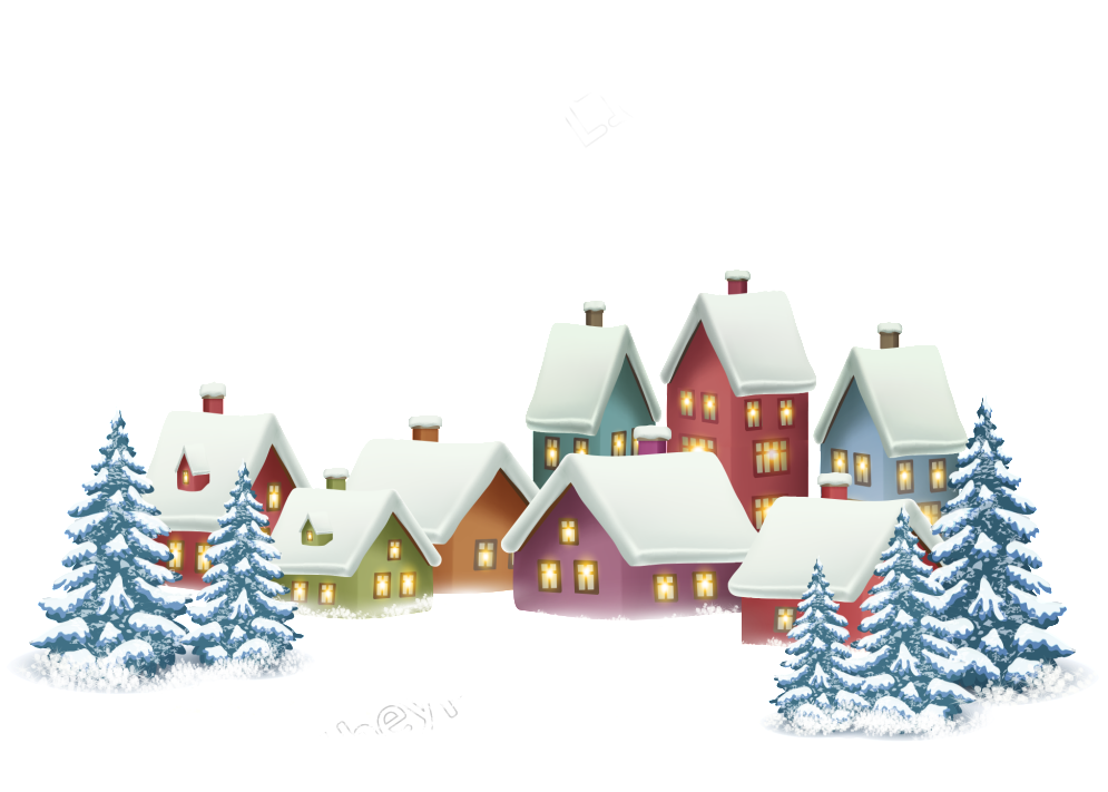 Winter Village Snowy Houses Smoke Chimneys