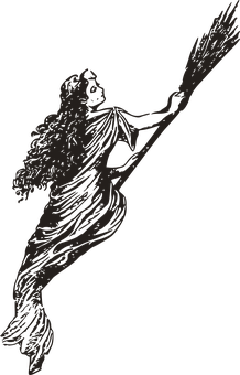 Witch Flying On Broomstick Silhouette PNG with transparent background