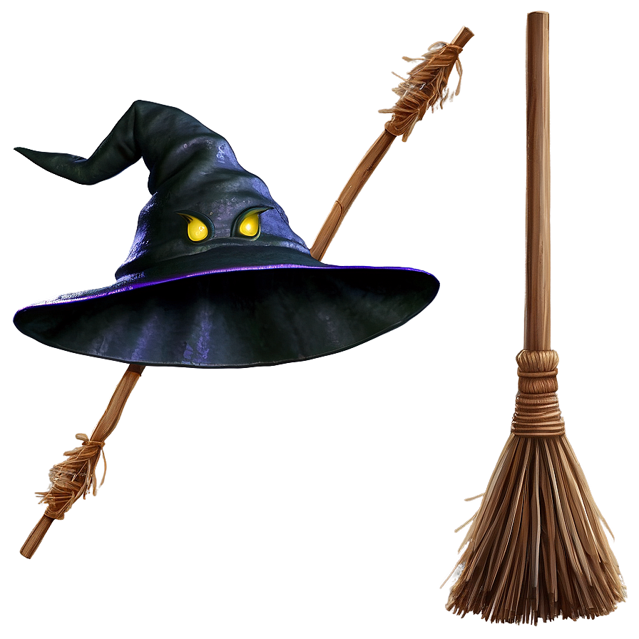 Witch Hat And Broom Png Far