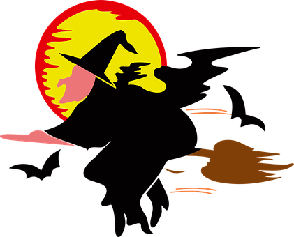 Witch Silhouette Against Moon PNG with transparent background