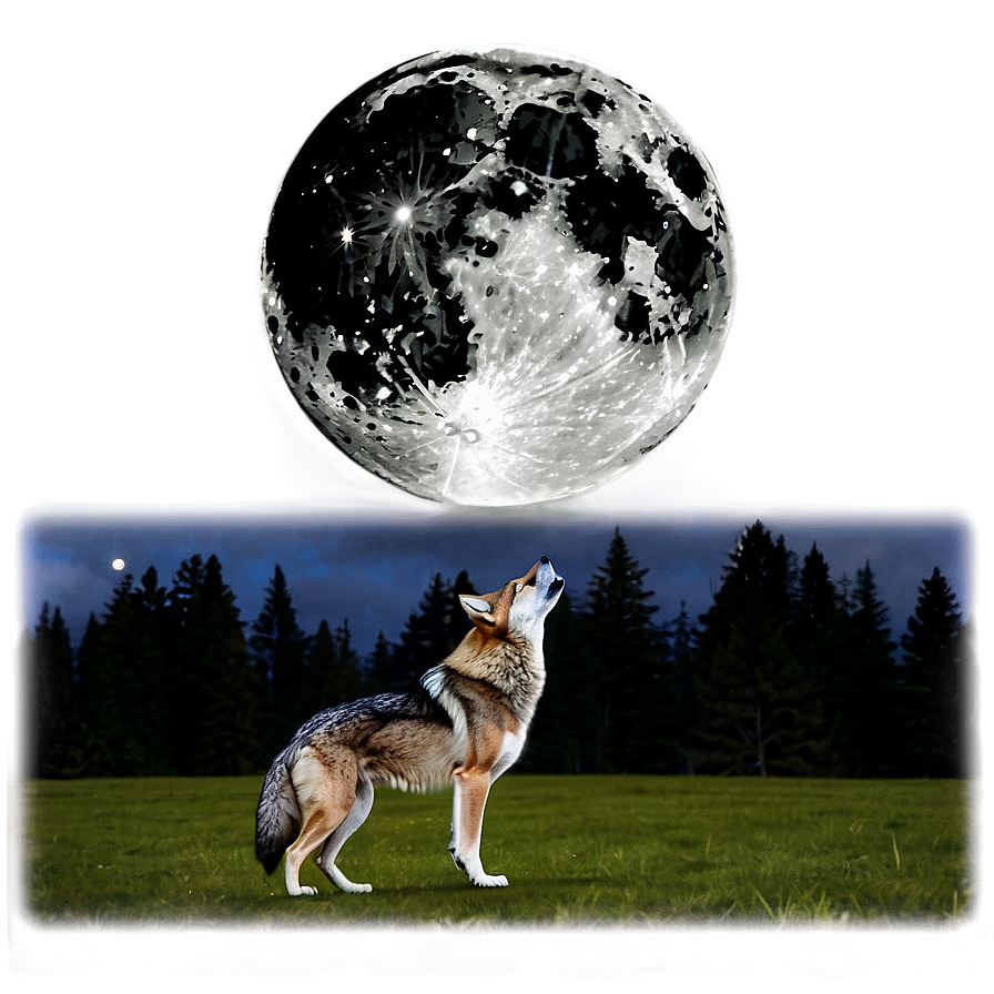 Wolf And Full Moon Night Png 05032024