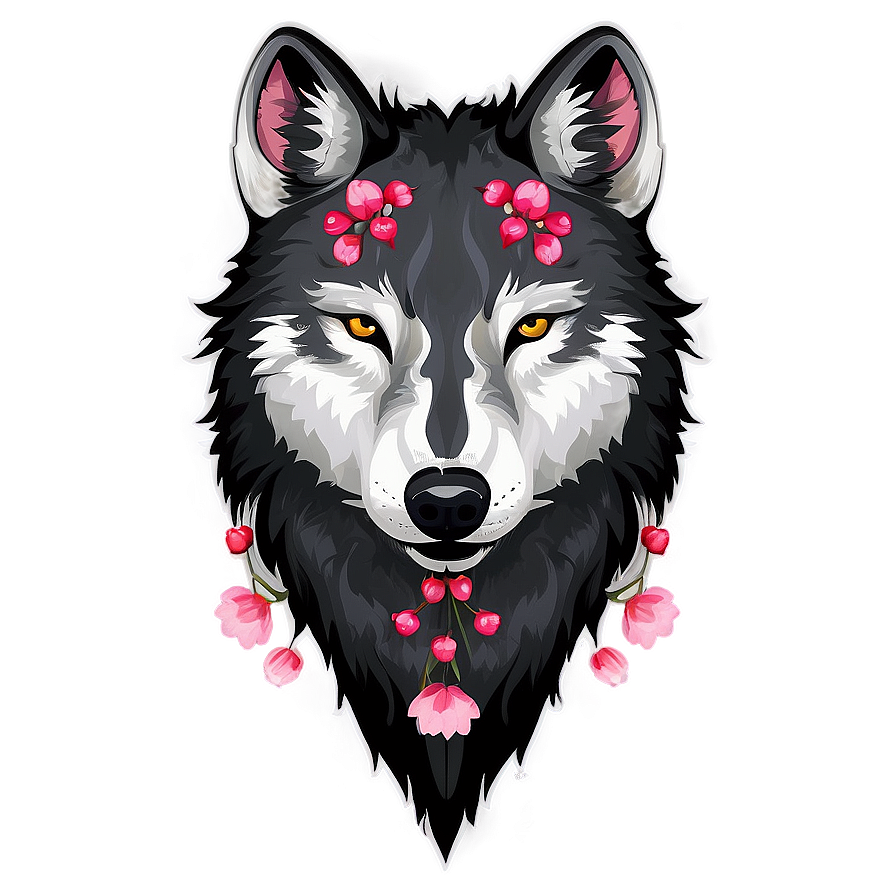 Wolf Face With Cherry Blossoms Png 06292024