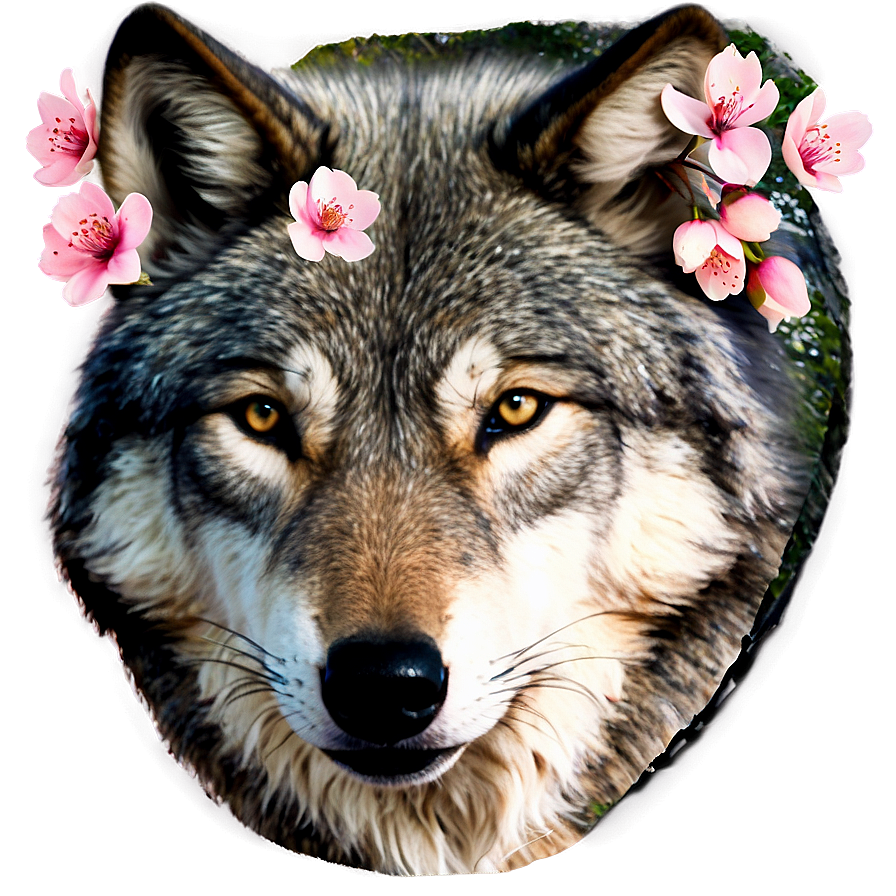 Wolf Face With Cherry Blossoms Png 41