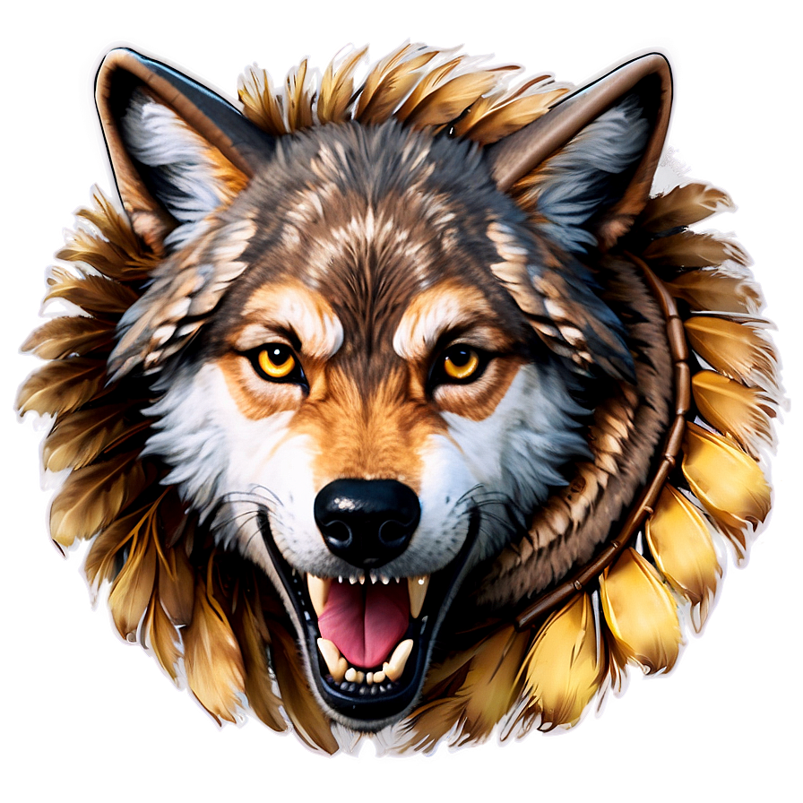 Wolf Face With Feathers Png 06292024