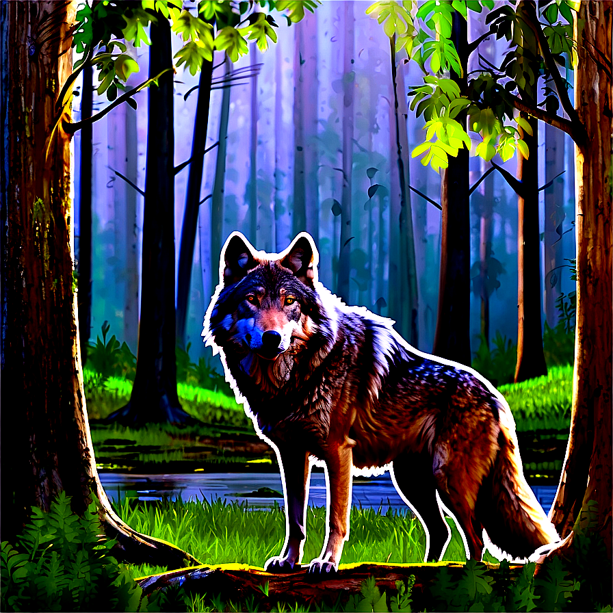 Wolf In Forest Landscape Png 1