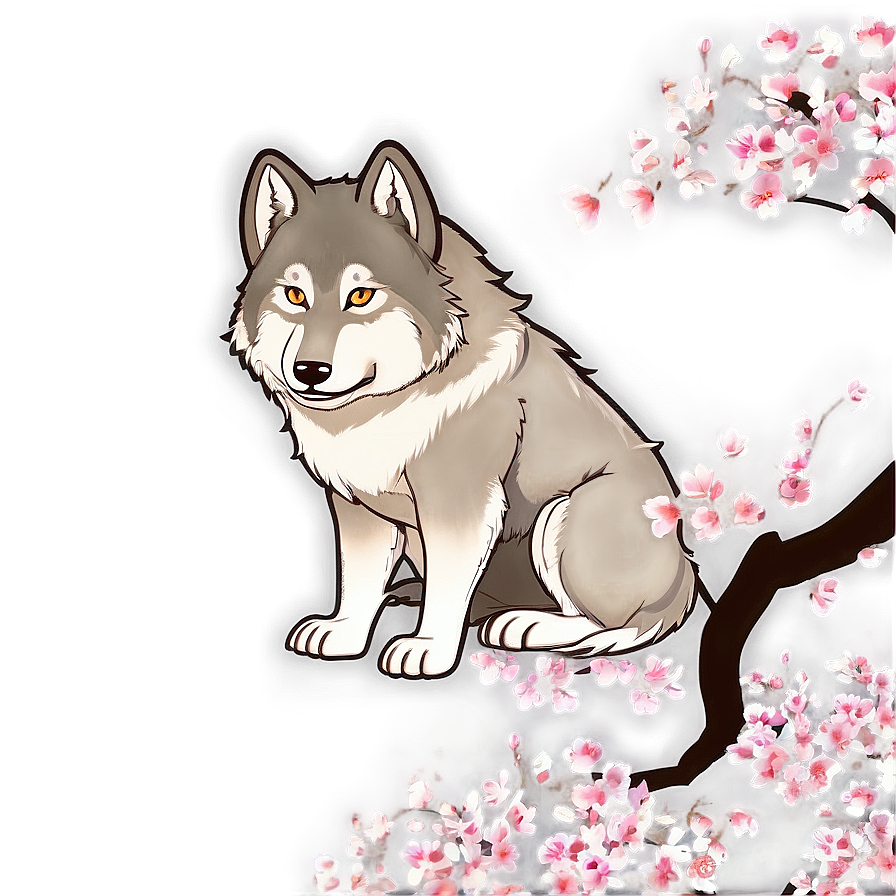 Wolf In Sakura Blossom Png Fum