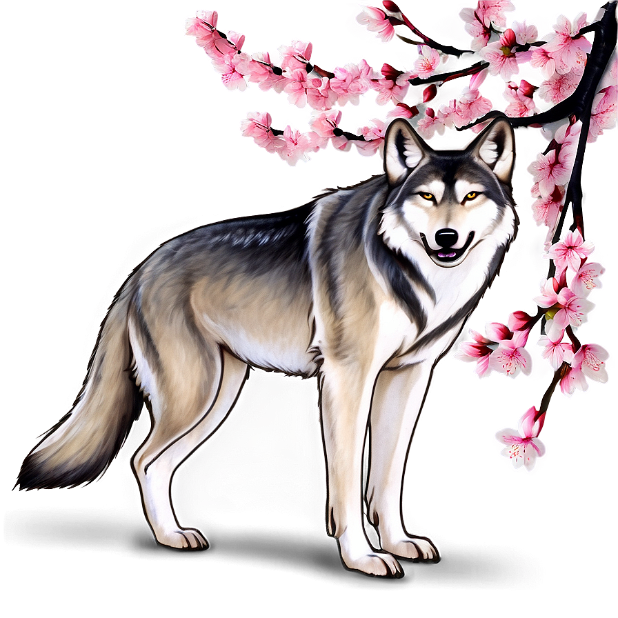 Wolf In Sakura Blossom Png Iuk75