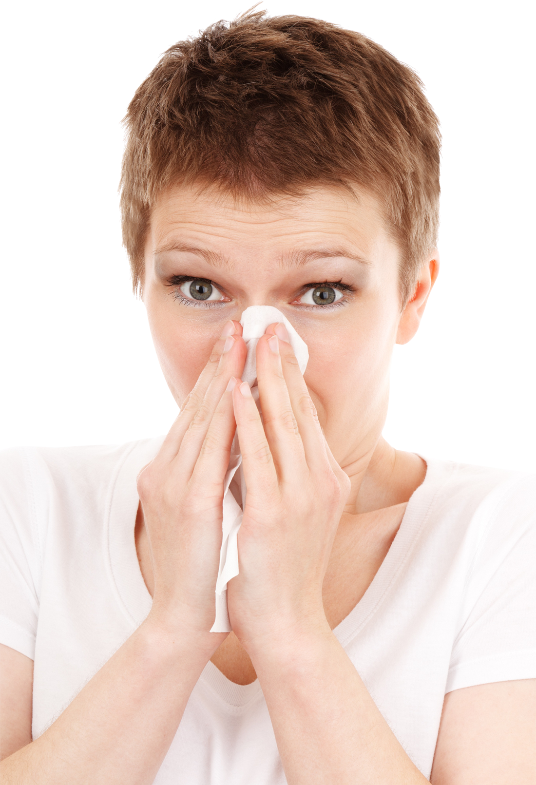 Woman Blowing Nose With Tissue