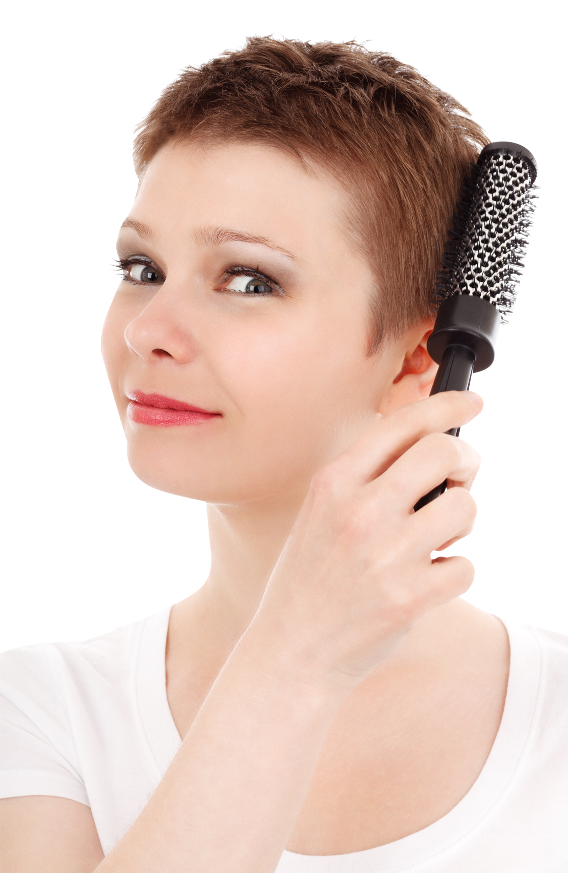 Woman Brushing Short Hair