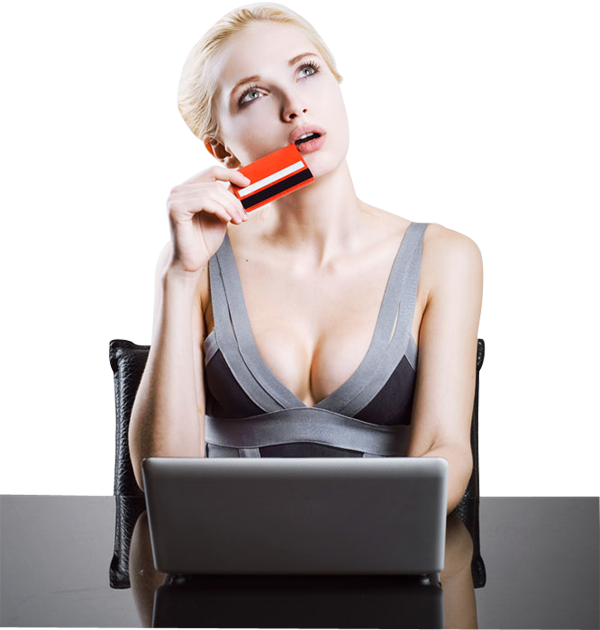 Woman Online Shopping Credit Card Thoughtful PNG with transparent background