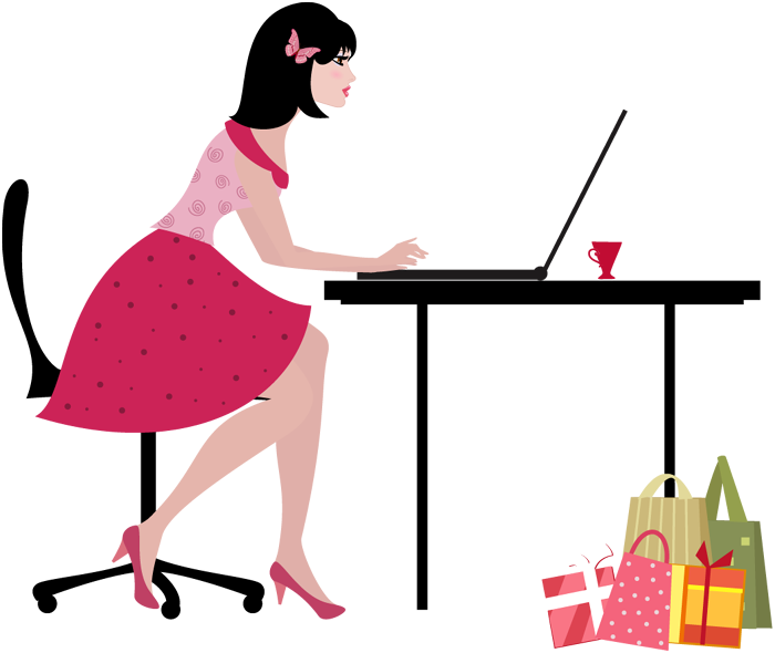 Woman Online Shopping Illustration PNG with transparent background
