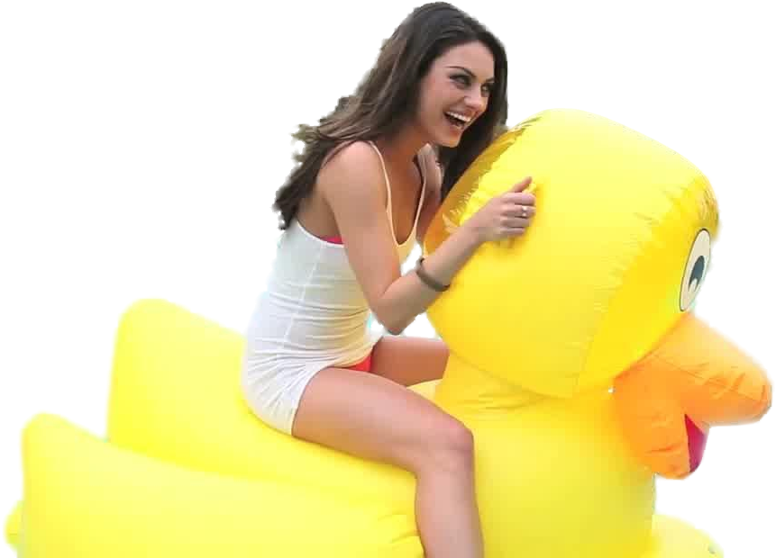 Woman Riding Giant Rubber Duck