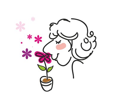 Woman Smelling Flower Line Art