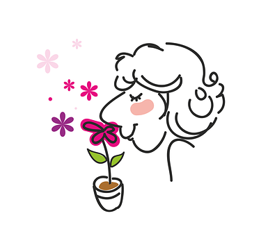 Woman Smelling Flower Line Art PNG with transparent background