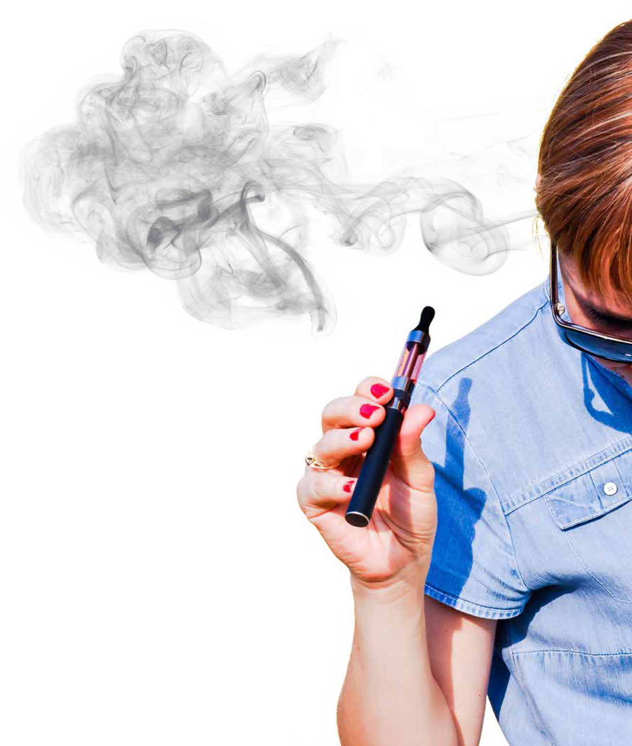 Woman Vaping Blue Smoke PNG with transparent background