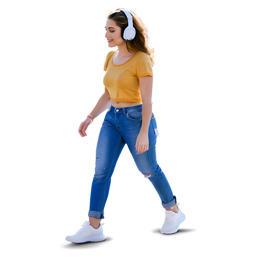 Woman Walking With Headphones Png 06132024