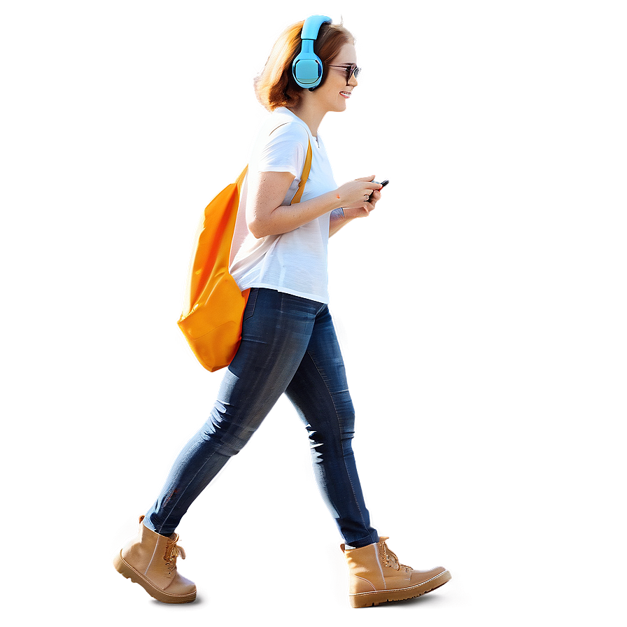 Woman Walking With Headphones Png Aiq46