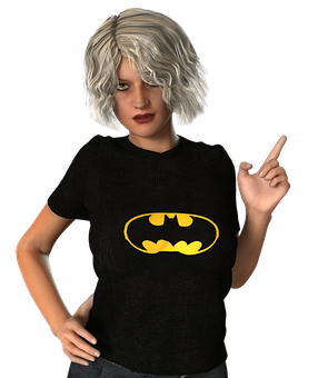 Womanin Batman Shirt Pointing