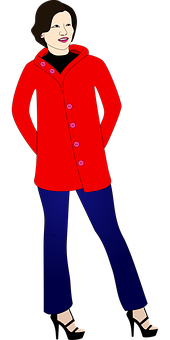 Womanin Red Coatand Blue Pants PNG with transparent background