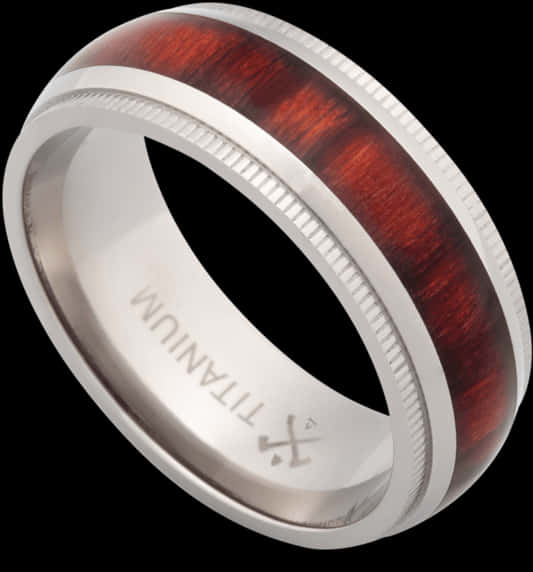 Wood Inlay Silver Band Ring