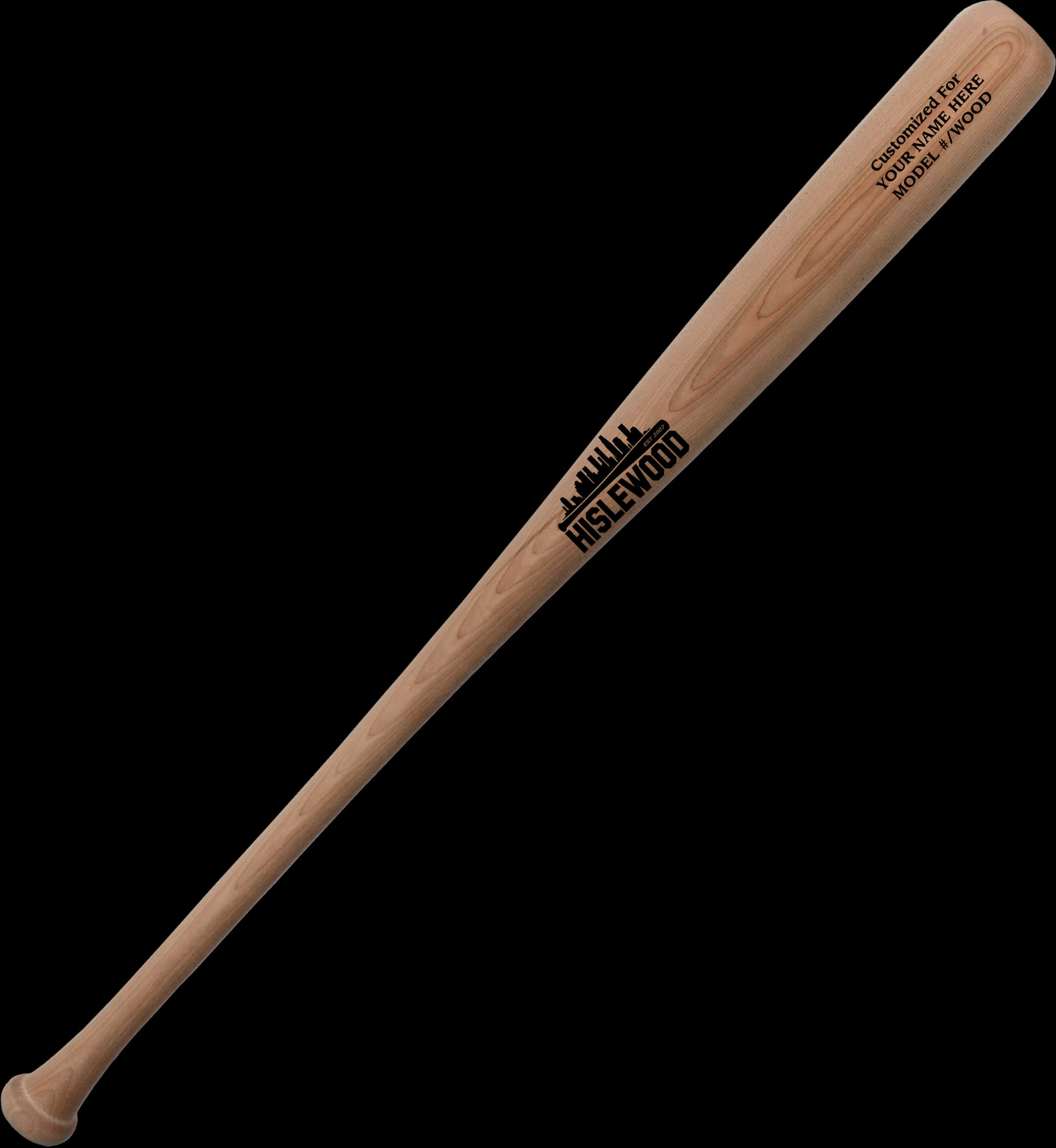 Wooden Baseball Bat Isolatedon Black PNG with transparent background