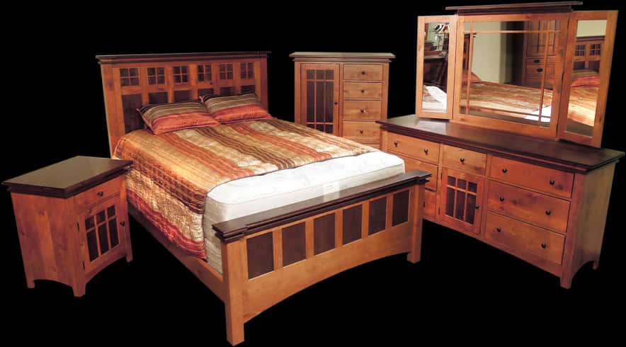 Wooden Bedroom Furniture Set PNG with transparent background