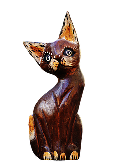 Wooden Cat Sculpture Art