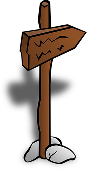 Wooden Direction Sign Cartoon Style PNG with transparent background