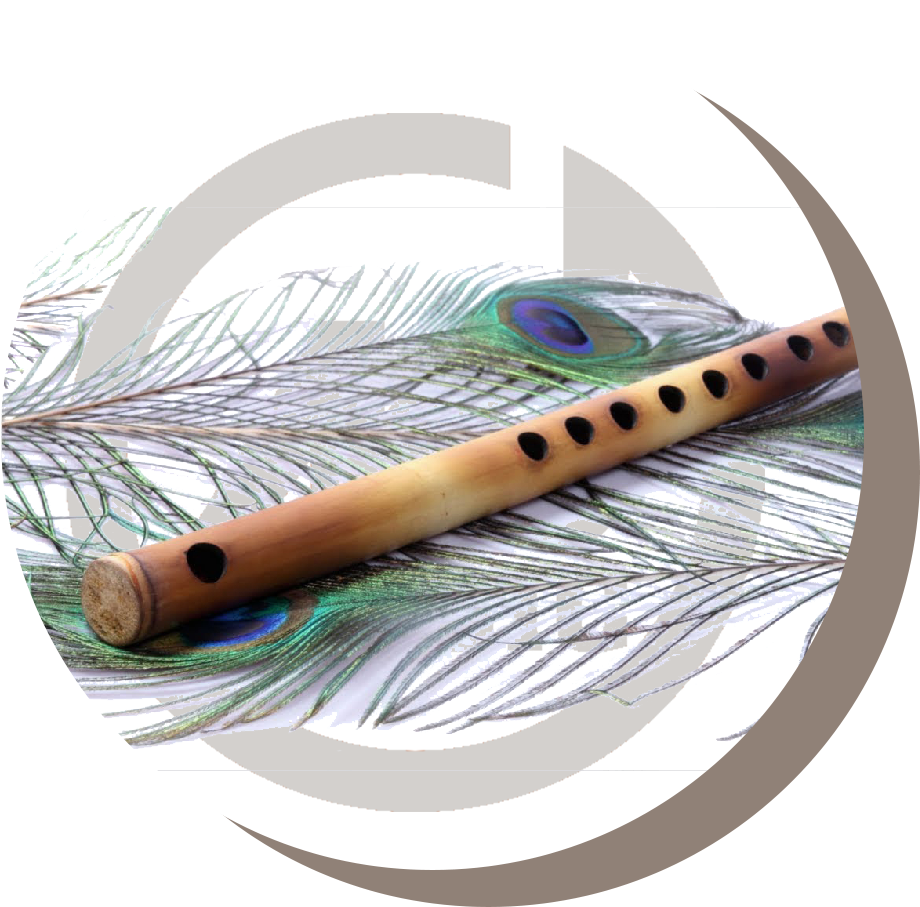 Wooden Flute Peacock Feathers