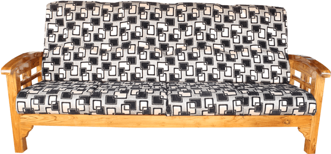 Teak Wood Sofa With Black Back Rest Cushion - Wood Carving Sofa Frame, HD Png Download PNG with transparent background