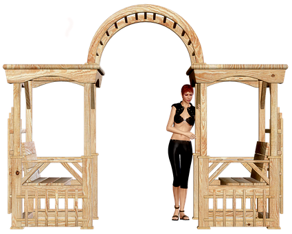 Wooden Guillotineand Woman3 D Render