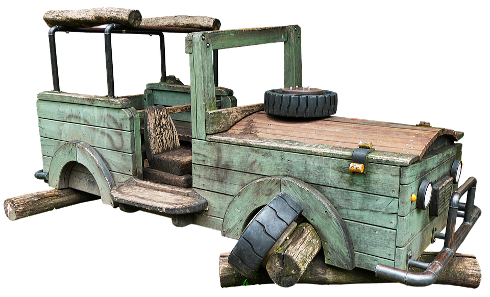 Wooden Jeep Sculpture PNG with transparent background