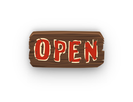 Wooden Open Sign Illustration 442x340 PNG image with a transparent background, free high-resolution download