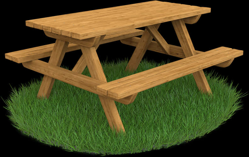 Wooden Picnic Tableon Grass