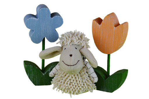 Wooden Sheepand Flowers PNG with transparent background