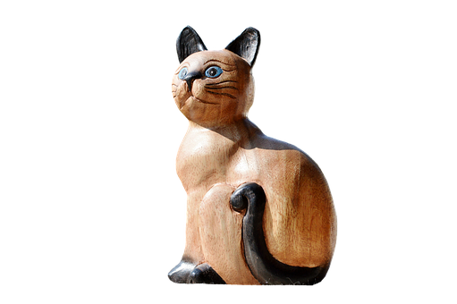 Wooden Siamese Cat Sculpture