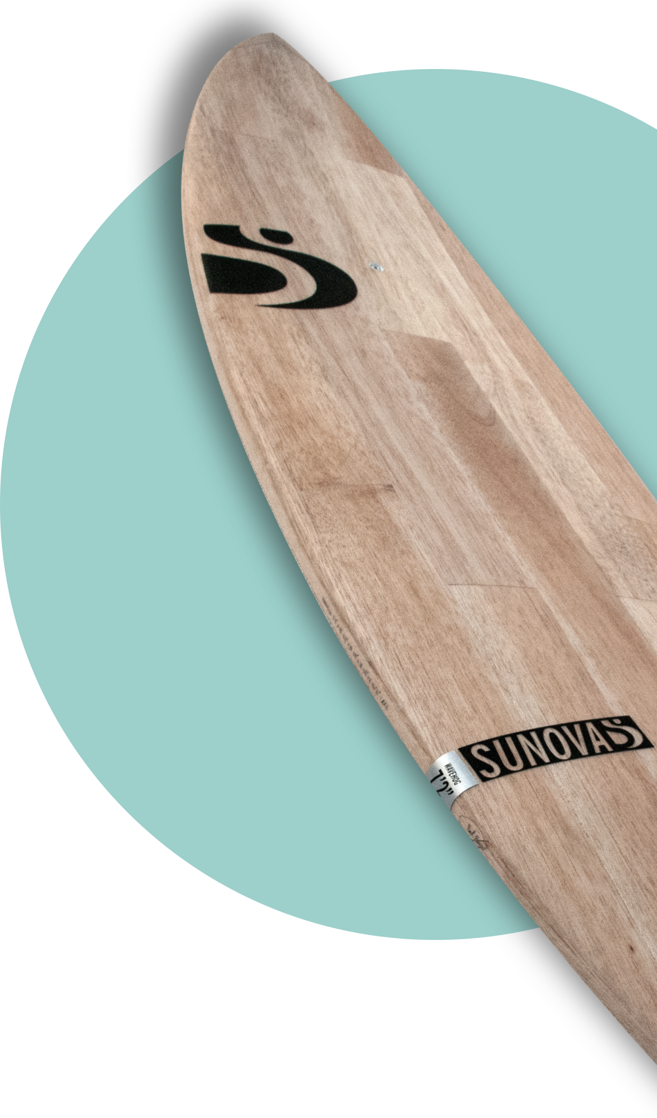 Wooden Surfboardon Teal Background