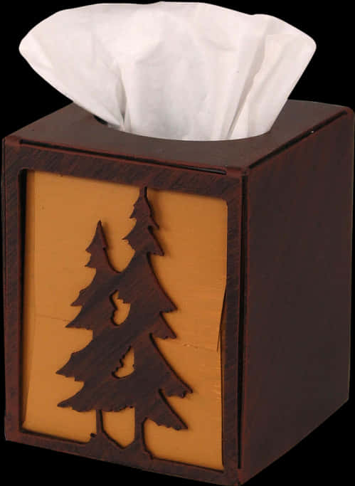 Wooden Tissue Box With Tree Design