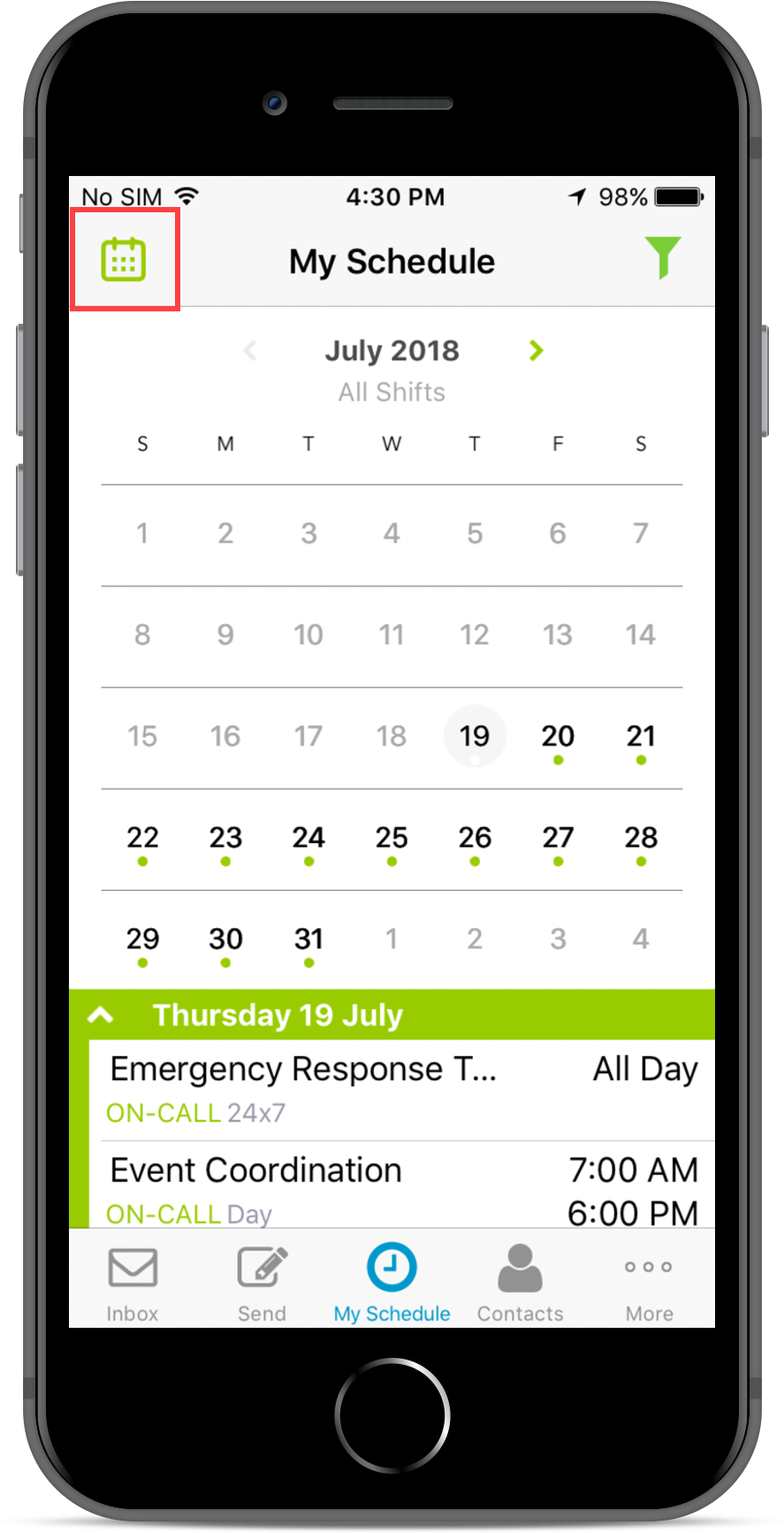 Work Schedule App Screen PNG with transparent background