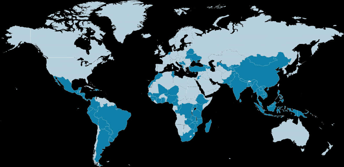 World Map Blue Highlighted Countries PNG with transparent background
