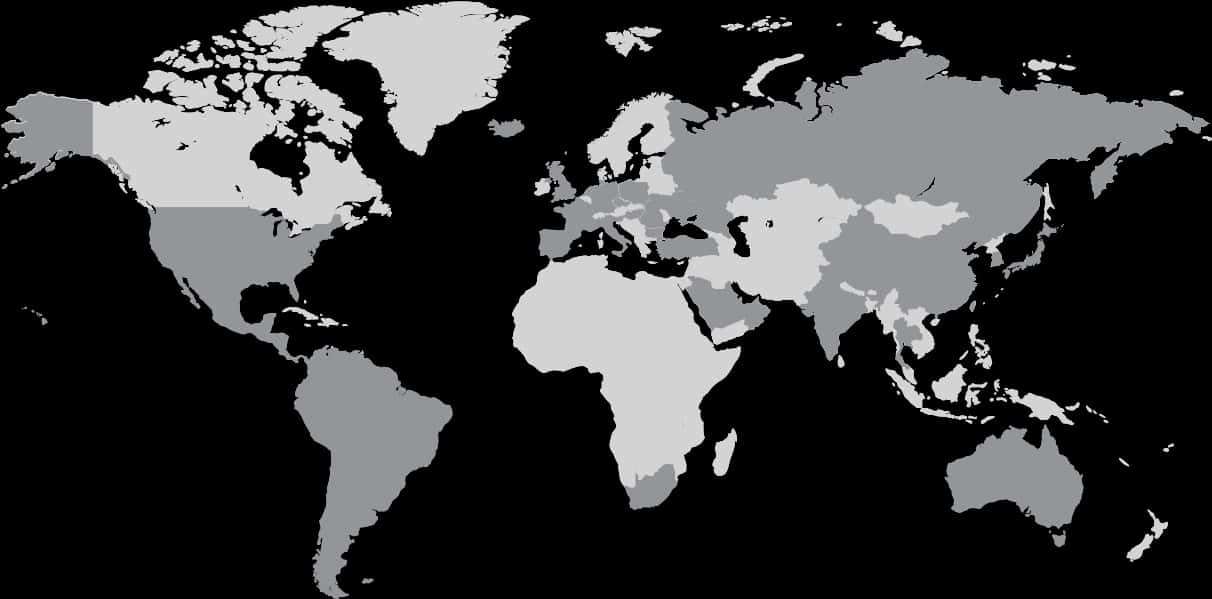 World Map Monochrome PNG with transparent background