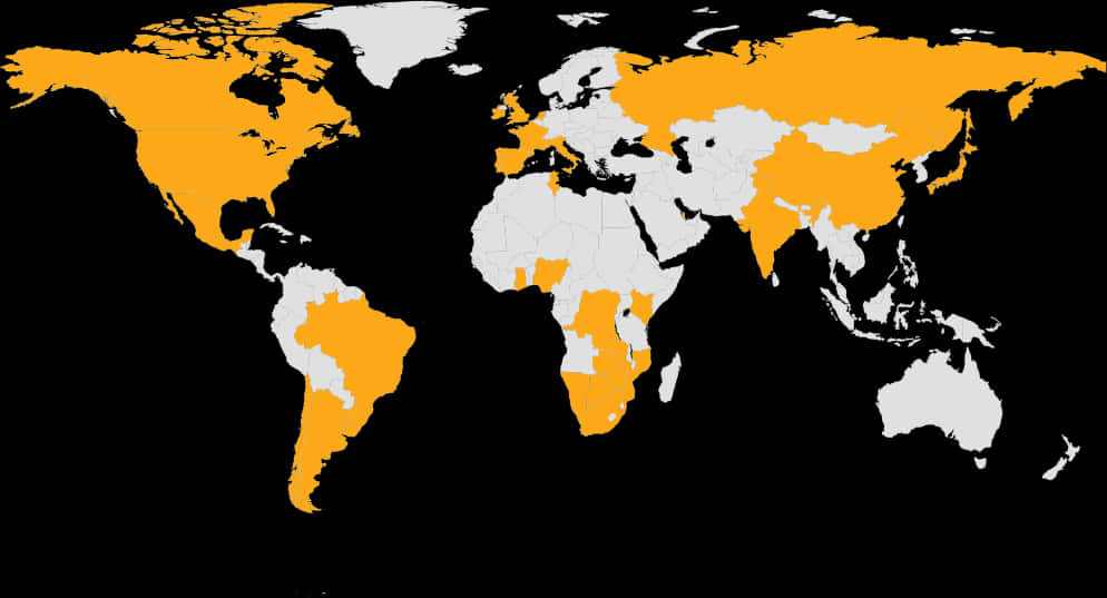 World Map Orangeand Black PNG with transparent background
