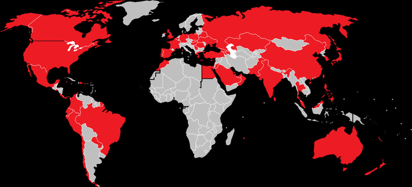 World Map Red Highlighted Countries PNG with transparent background