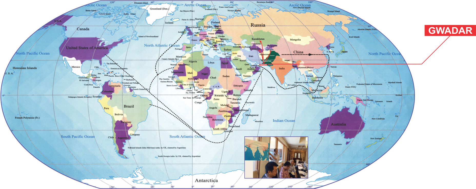 World Map Trade Routes Gwadar Highlight